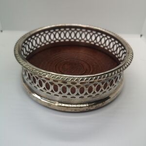 Antique British Gainsborough Silver Plated 4.5" Wine/Bottle Coaster Wooden Base